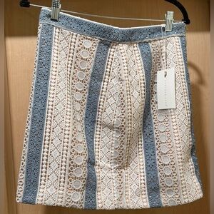 Endless Rose Blue and Cream Lace Mini Skirt Size Medium New